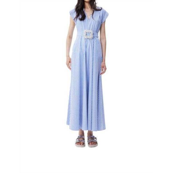 THEO THE LABEL Dresses & Skirts - NEW THEO THE LABEL beaded belt v-neck shirtdress in blue